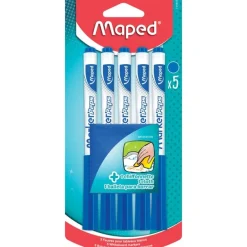 Maped Marker'Peps - Pack de 5 marqueurs effaçables avec chiffonette - pointe fine - bleu