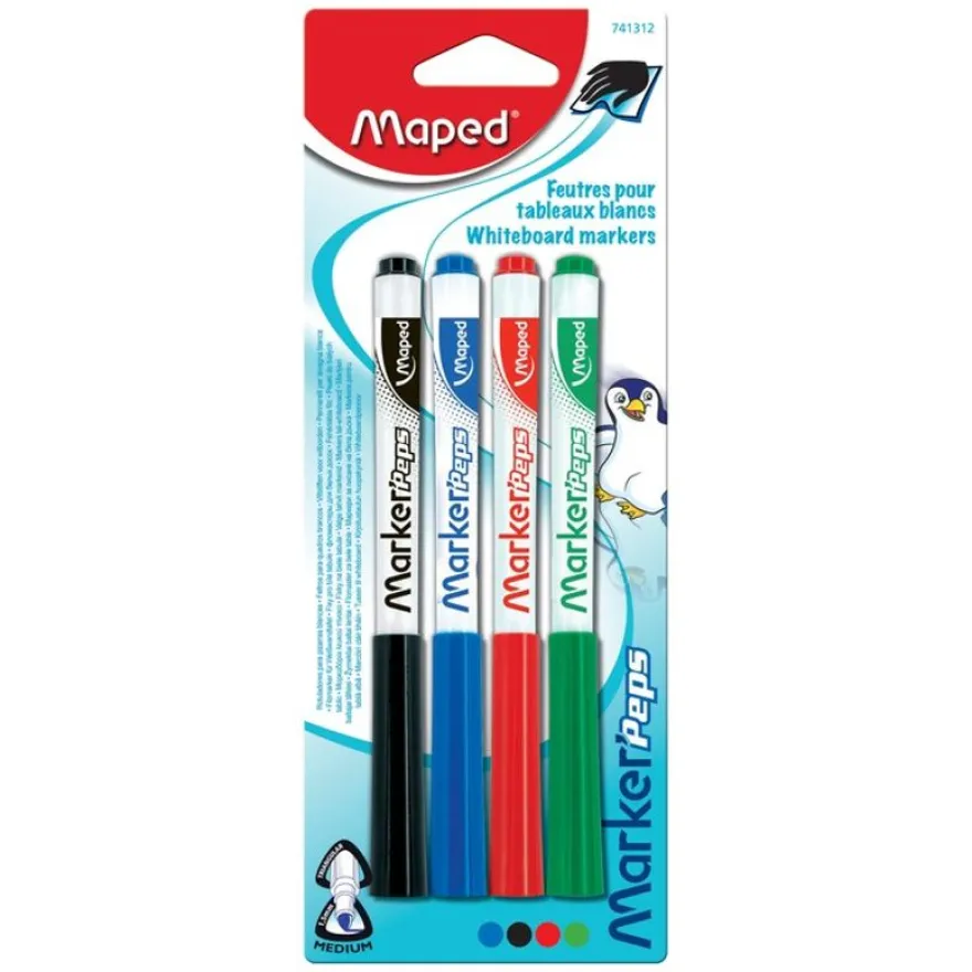 Maped Marker'Peps - Pack de 4 marqueurs effaçables - pointe fine - couleurs assorties