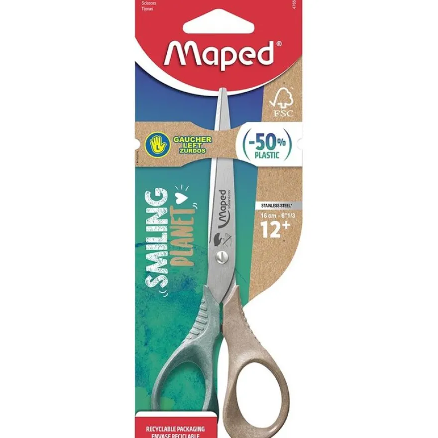 Maped Smiling Planet - Ciseaux Shape pour gaucher 16 cm - disponible dans différentes couleurs - en bois