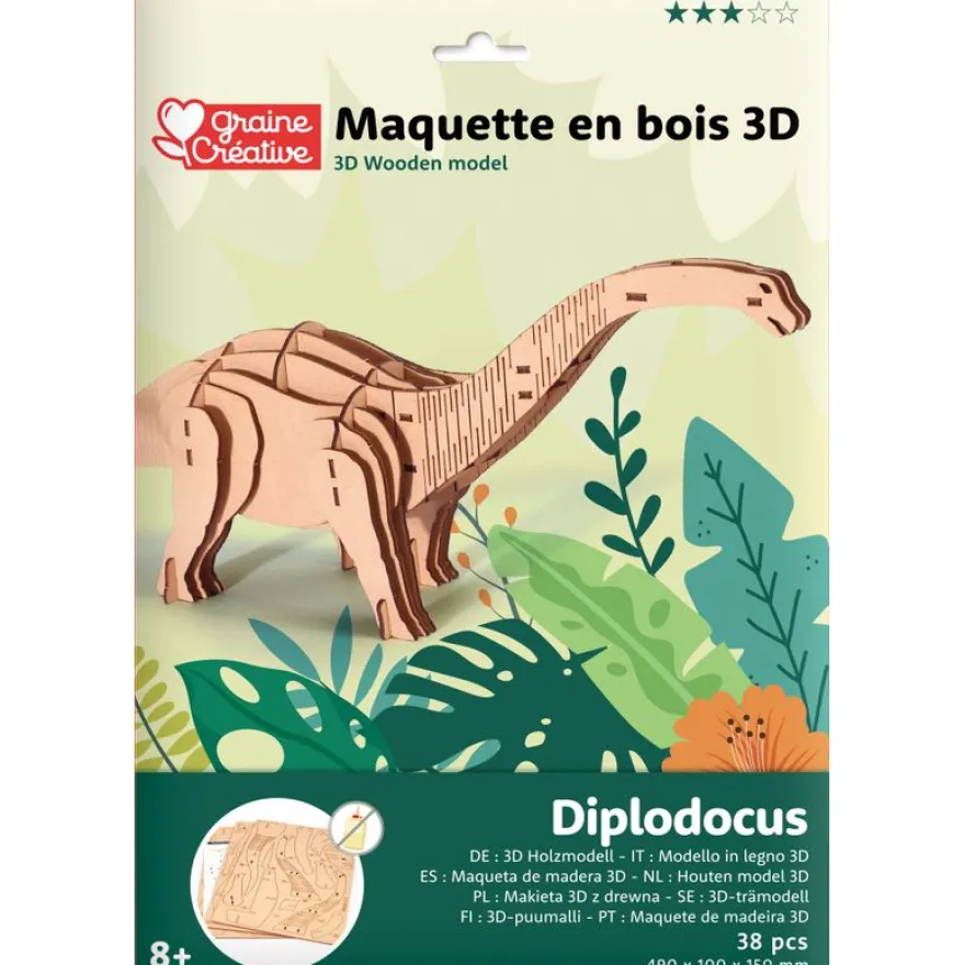 Maquette bois 3D - Diplodocus - 38 pièces
