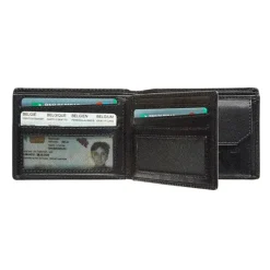 Maverick - Portefeuille à 2 volets anti-piratage avec compartiment à monnaie- cuir noir