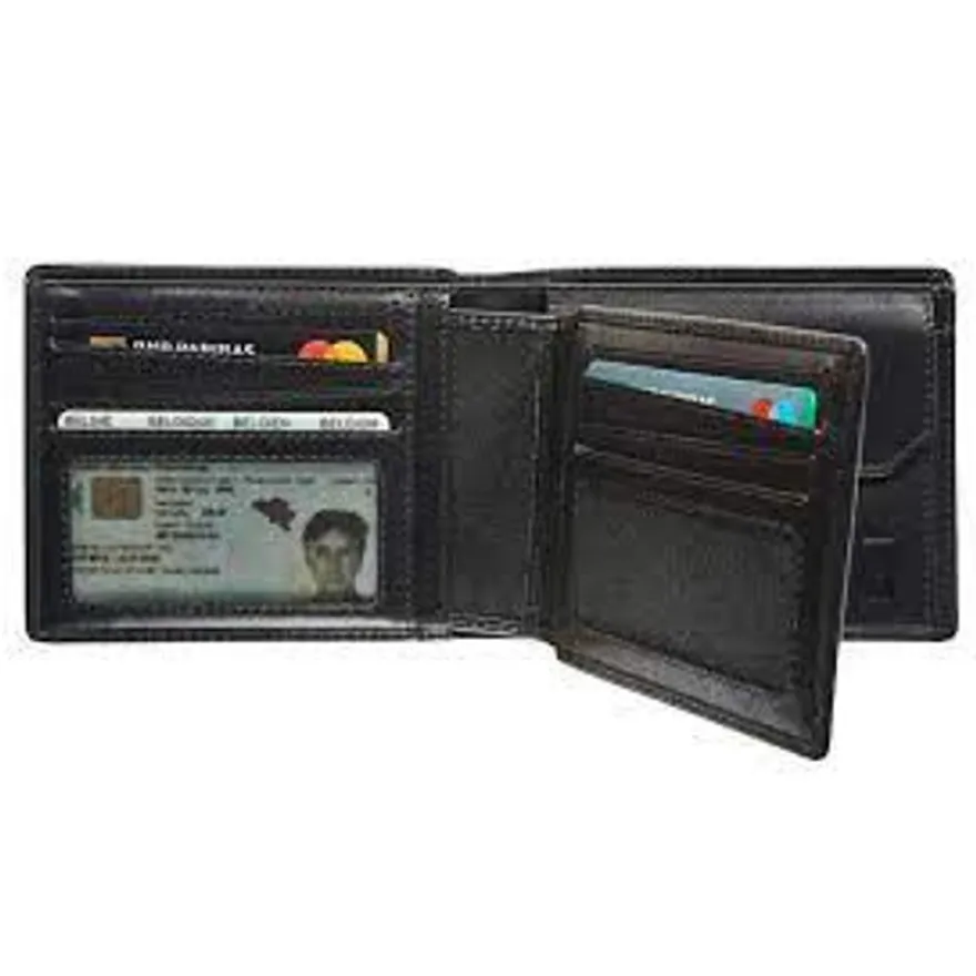 Maverick - Portefeuille à 2 volets anti-piratage avec porte-cartes amovible - cuir noir