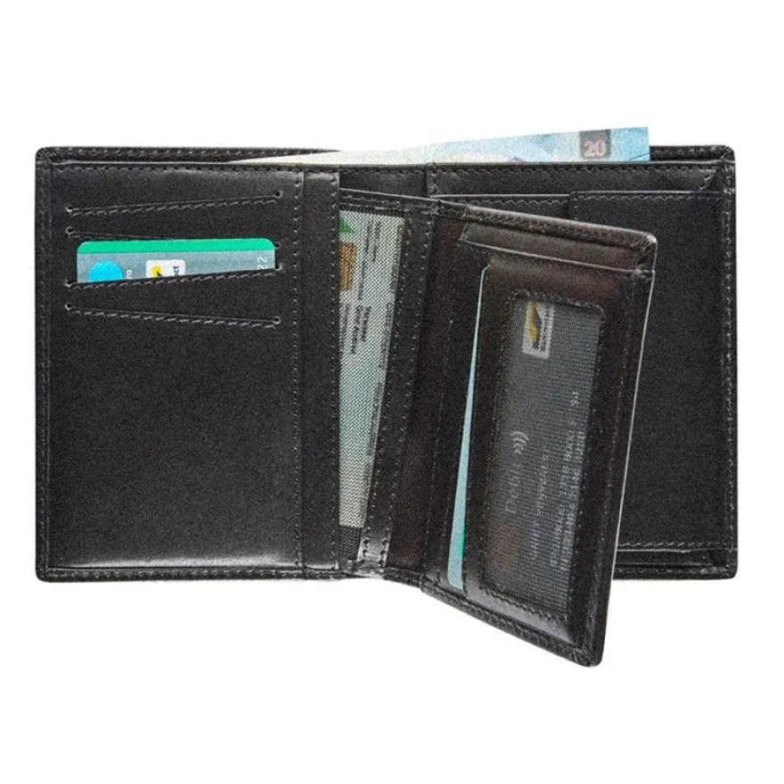 Maverick - Portefeuille anti-piratage avec porte-cartes amovible - 8,5 x 10,5 cm - cuir noir