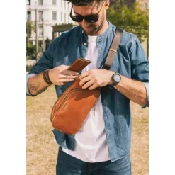 Maverick - Sac bandoulière porté travers cuir - cognac
