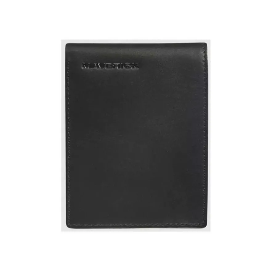 Maverick All Black - Portefeuille - compact billfold RFID with zipper - cuir de vachette pleine fleur tanné végétal - noir