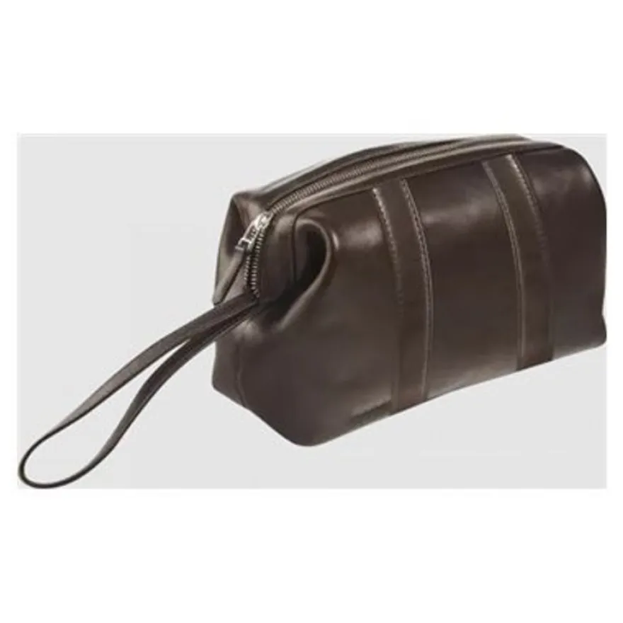Maverick brown - Trousse de toilette taille S - oval - cuir de vachette pleine fleur tanné végétal - brun