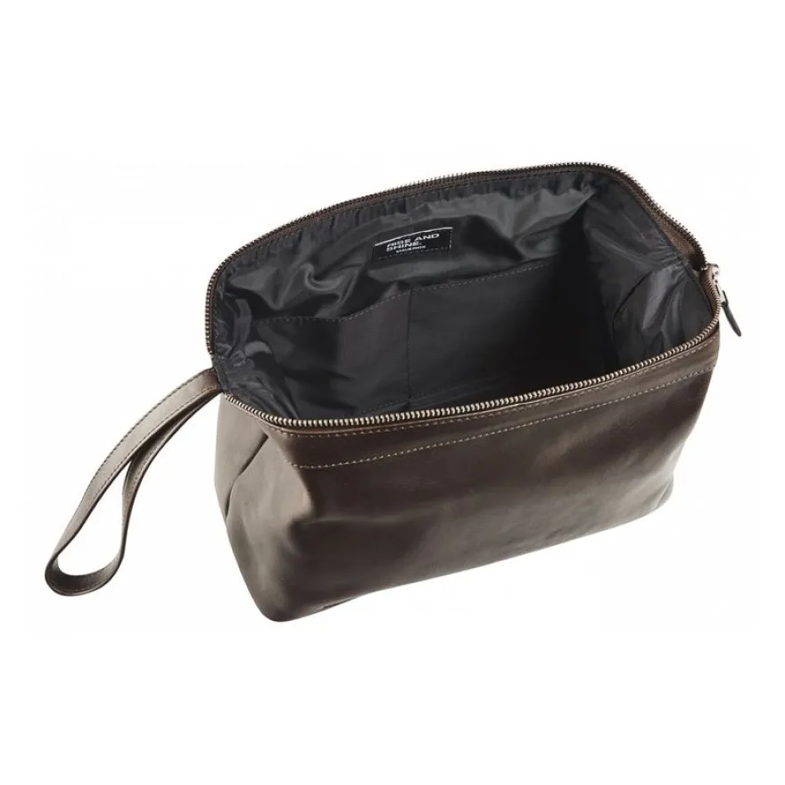 Maverick brown - Trousse de toilette taille S - oval - cuir de vachette pleine fleur tanné végétal - brun