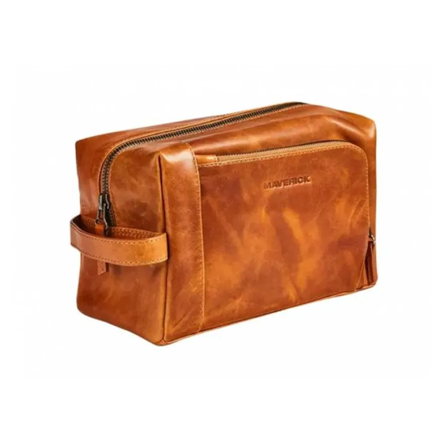Maverick New Men - Trousse de toilette - cuir de vachette pleine fleur tanné végétal - cognac