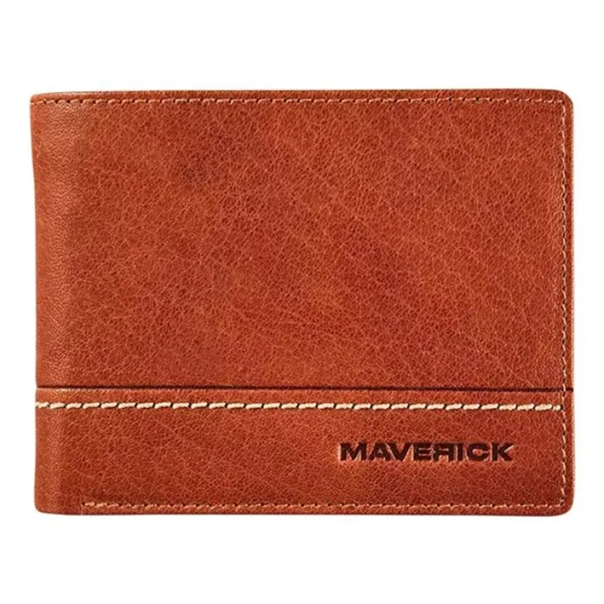Maverick Rough Gear - Portefeuille - RFID, avec pochette à monnaie - cuir de buffle pleine fleur à tannage végétal - cognac