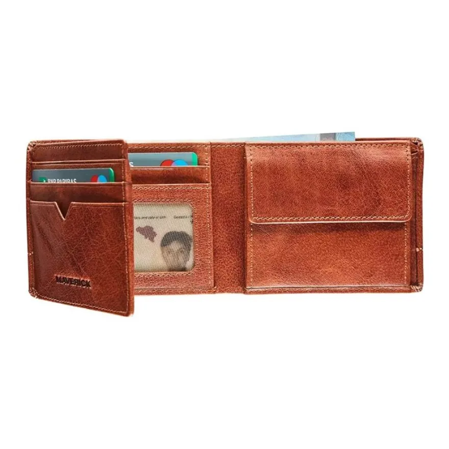 Maverick Rough Gear - Portefeuille - RFID - cuir de buffle pleine fleur à tannage végétal - cognac