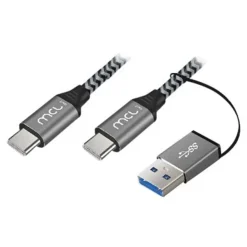 MCL Samar - Câble USB de type-C 3.2 - tressé 10 Gb - 100W 5A - 2 m + adaptateur - noir et gris