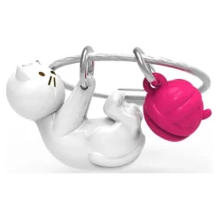 Metalmorphose - Porte-clés - chat blanc et sa pelote de laine