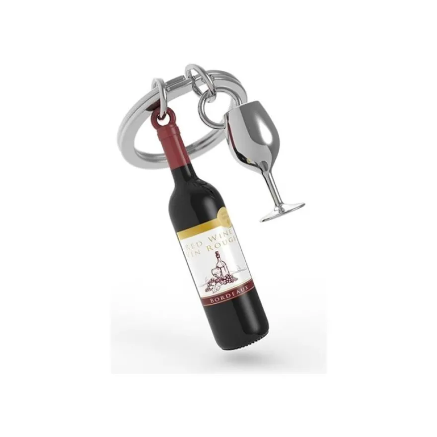 Metalmorphose - Porte-clés - bouteille de vin et son verre