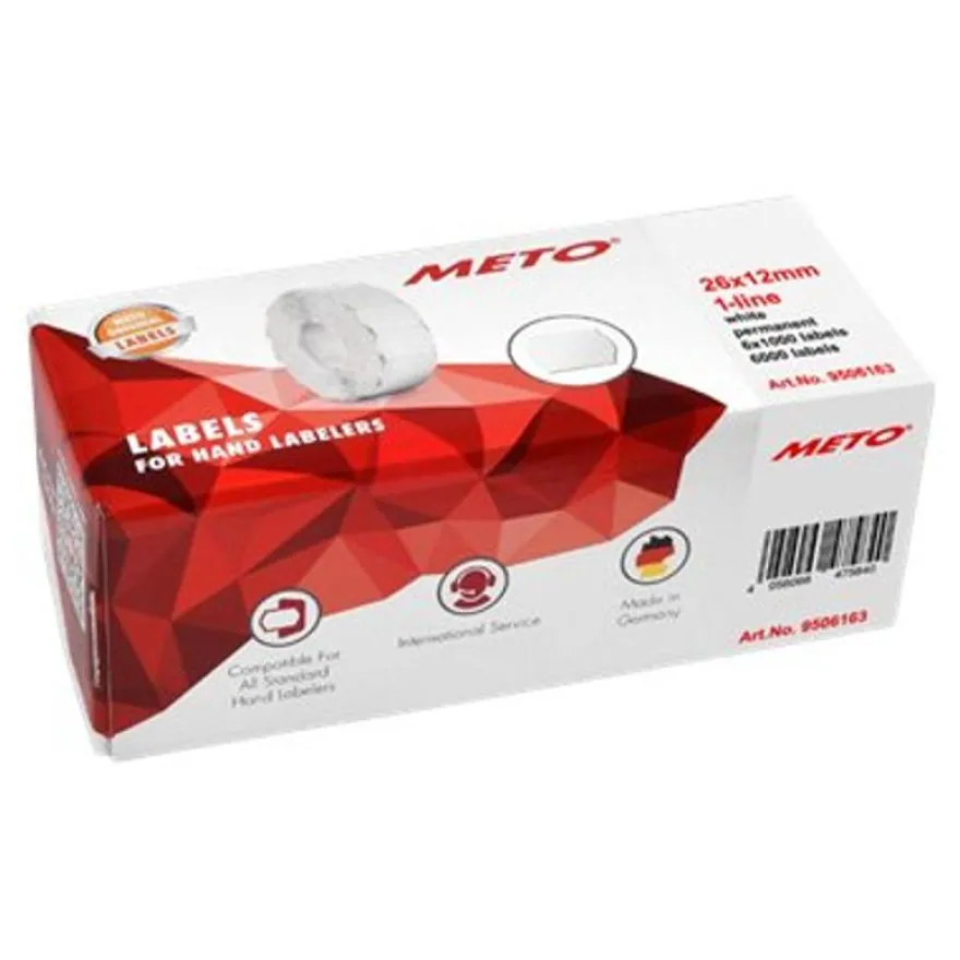METO Proline - Boîte de 6 rouleaux de 1000 étiquettes enlevables - 26 x 12 mm - blanc - pour étiqueteuse 1 ligne
