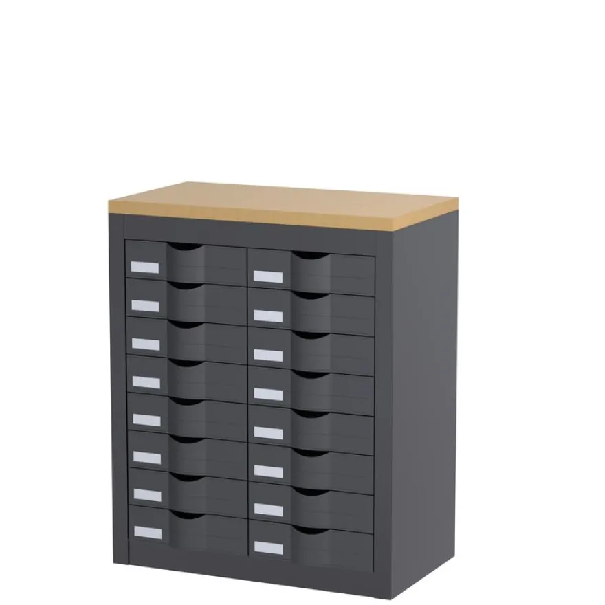 Meuble de rangement - 2 colonnes et 16 tiroirs - H75 x L60,5 x P33,5 cm - anthracite