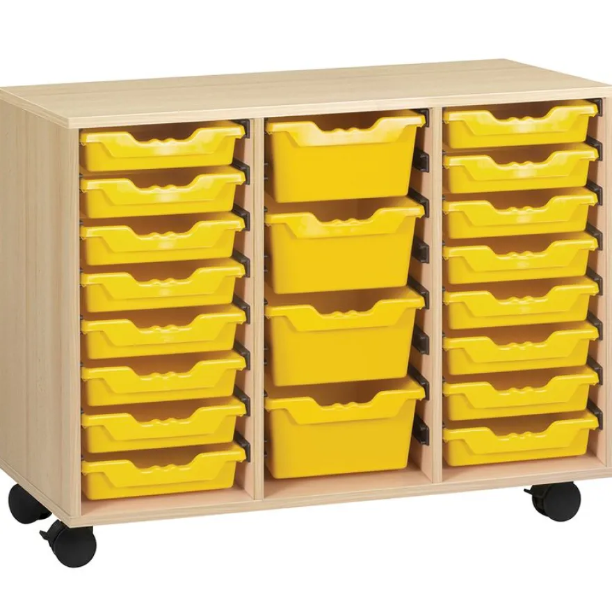 Meuble PICCOLO - mobile - mélaminé - 20 bacs jaunes - L104,5xP45xH95 cm - Hêtre miel
