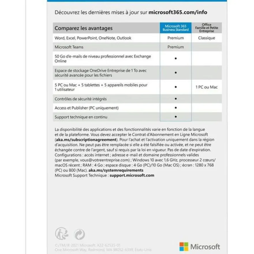 Microsoft 365 Business Standard - Code d'activation envoyé par email valable pour 1 appareil pendant 1 an