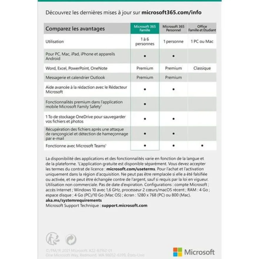 Microsoft 365 Famille - Code d'activation envoyé par email valable pour 6 appareils pendant 1 an