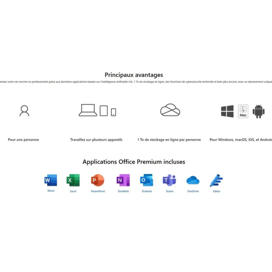 Microsoft 365 Personnel - Code d'activation envoyé par email valable pour 1 appareil pendant 1 an