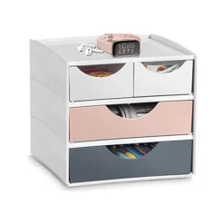 Mineral by CEP - Mini module de rangement - 2 petits et 2 grands tiroirs - blanc/rose poudré/gris orage