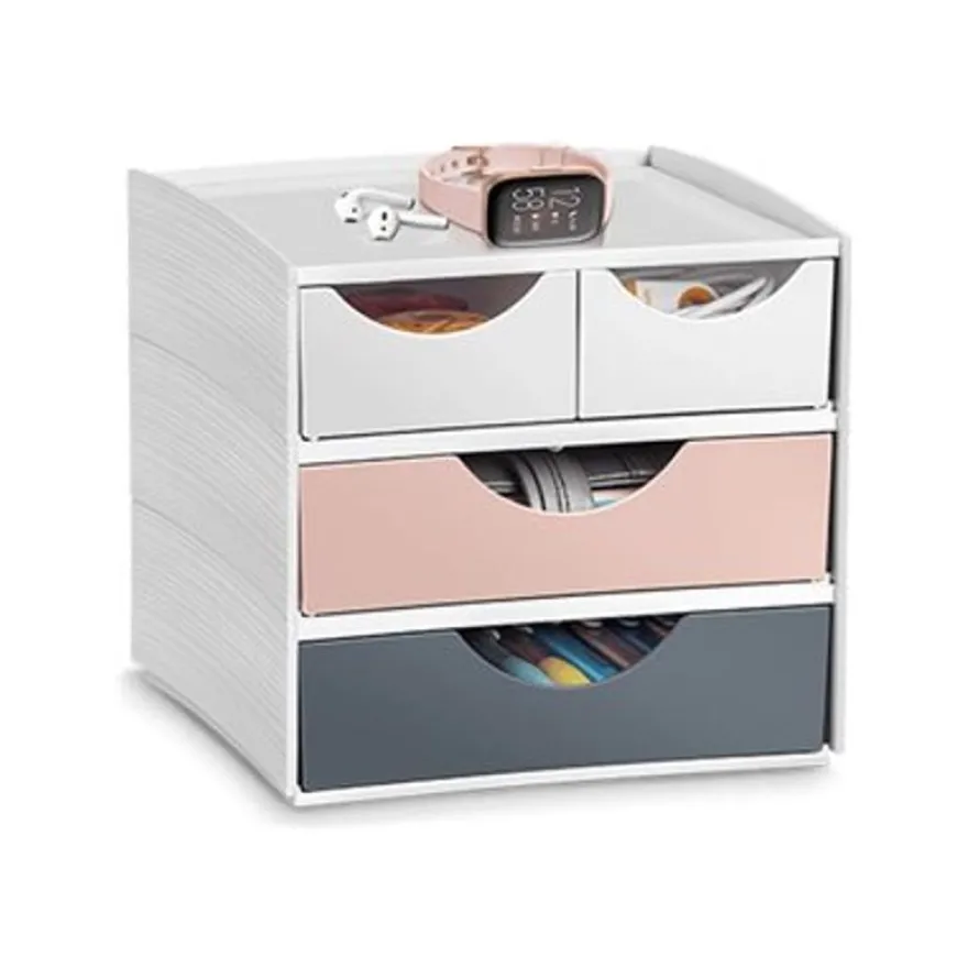 Mineral by CEP - Mini module de rangement - 2 petits et 2 grands tiroirs - blanc/rose poudré/gris orage
