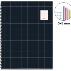 Miquelrius - Cahier à spirale A4 (21x29,7 cm) - 100 pages - petits carreaux (5x5 mm) - noir