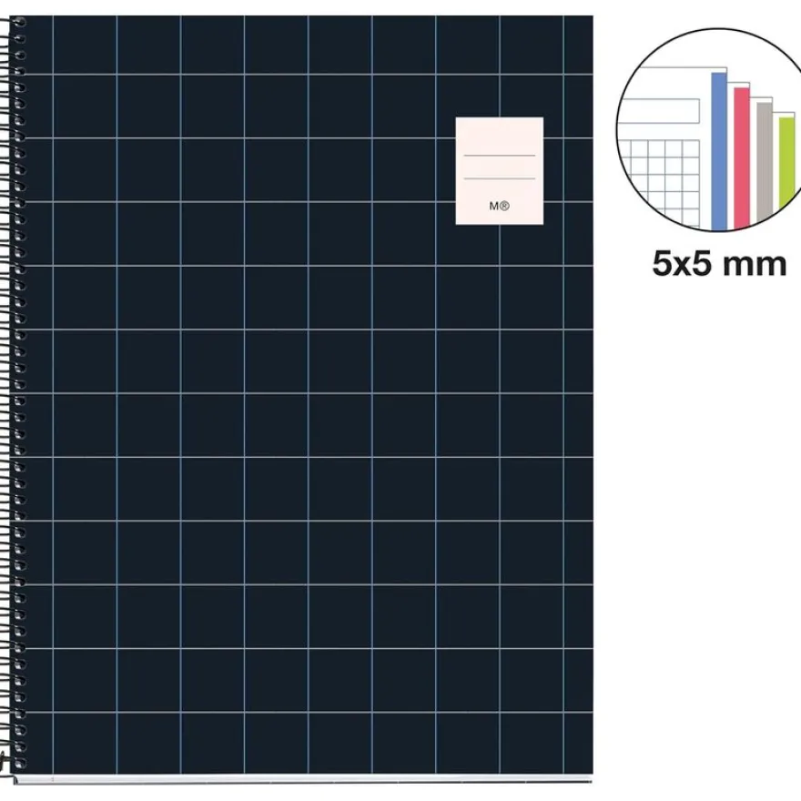 Miquelrius - Cahier à spirale A4 (21x29,7 cm) - 100 pages - petits carreaux (5x5 mm) - noir