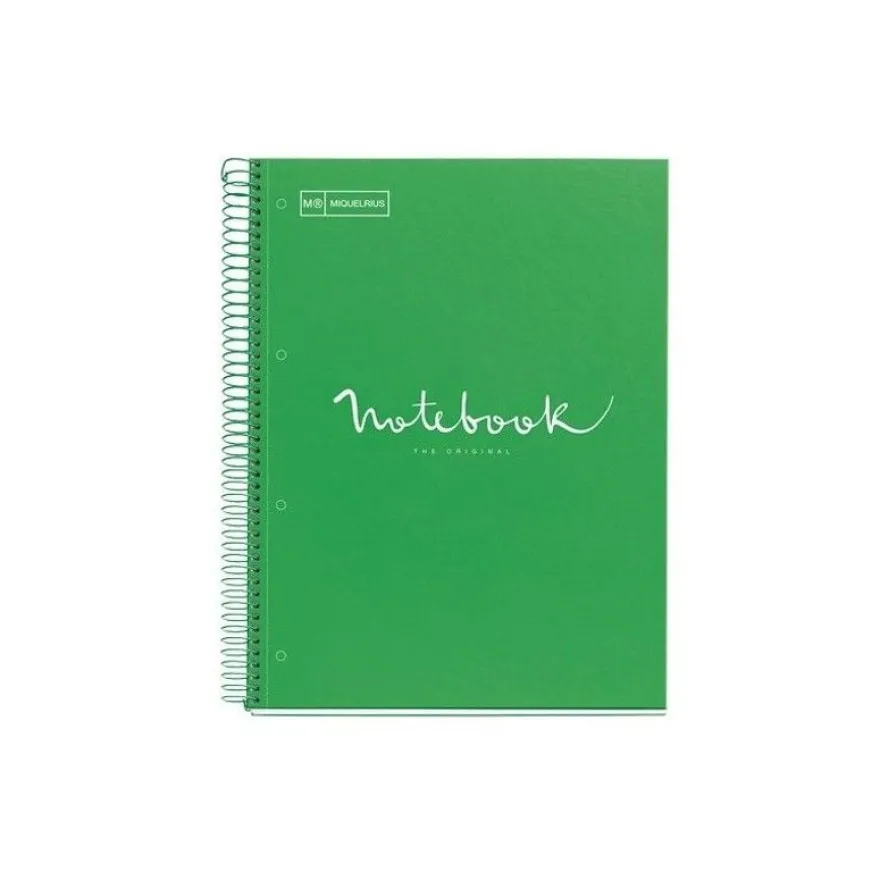 Miquelrius Emotions - Cahier de notes - reliure à spirale - A4 - 80 feuilles / 160 pages - petits carreaux - 4 trous - vert - carton recouvert de papier