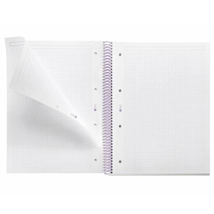Miquelrius Notebook Between the lines - Cahier à spirale - A4 - 80 feuilles - petits carreaux (5x5 mm) - mauve