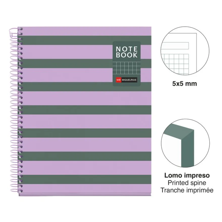 Miquelrius Notebook Between the lines - Cahier à spirale - A5 - 80 feuilles - petits carreaux (5x5 mm) - cendre