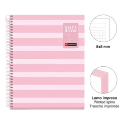 Miquelrius Notebook Between the lines - Cahier à spirale - A5 - 80 feuilles - petits carreaux (5x5 mm) - rose