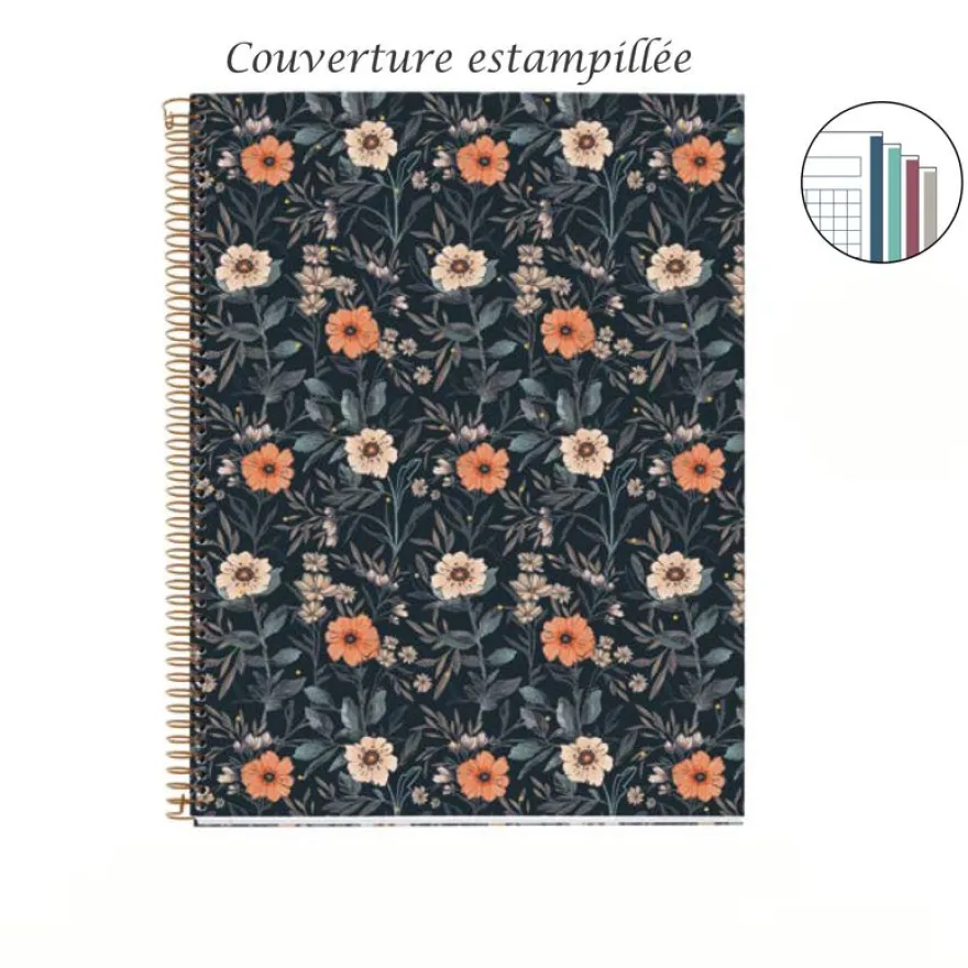 Miquelrius Notebook design Lifestyle - Cahier à spirale - A4 - 100 feuilles - petits carreaux (5x5 mm) - flowers british bloom