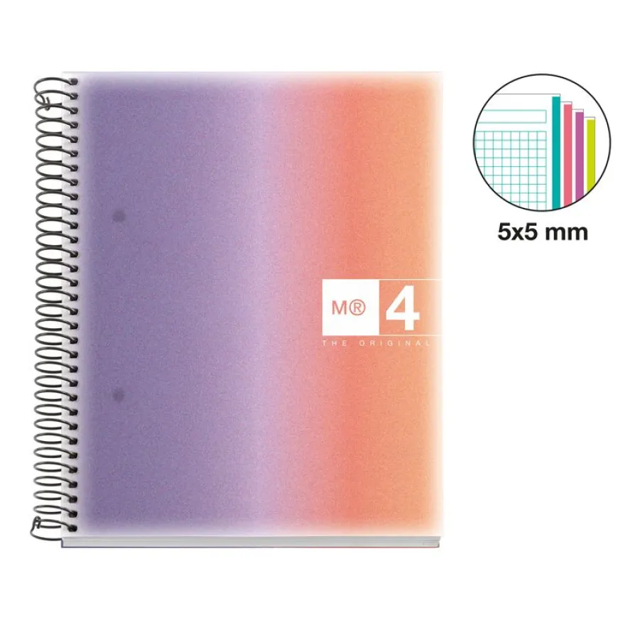 Miquelrius Notebook design Aurora - Cahier à spirale - A5 - 120 feuilles - petits carreaux (5x5 mm) - provence