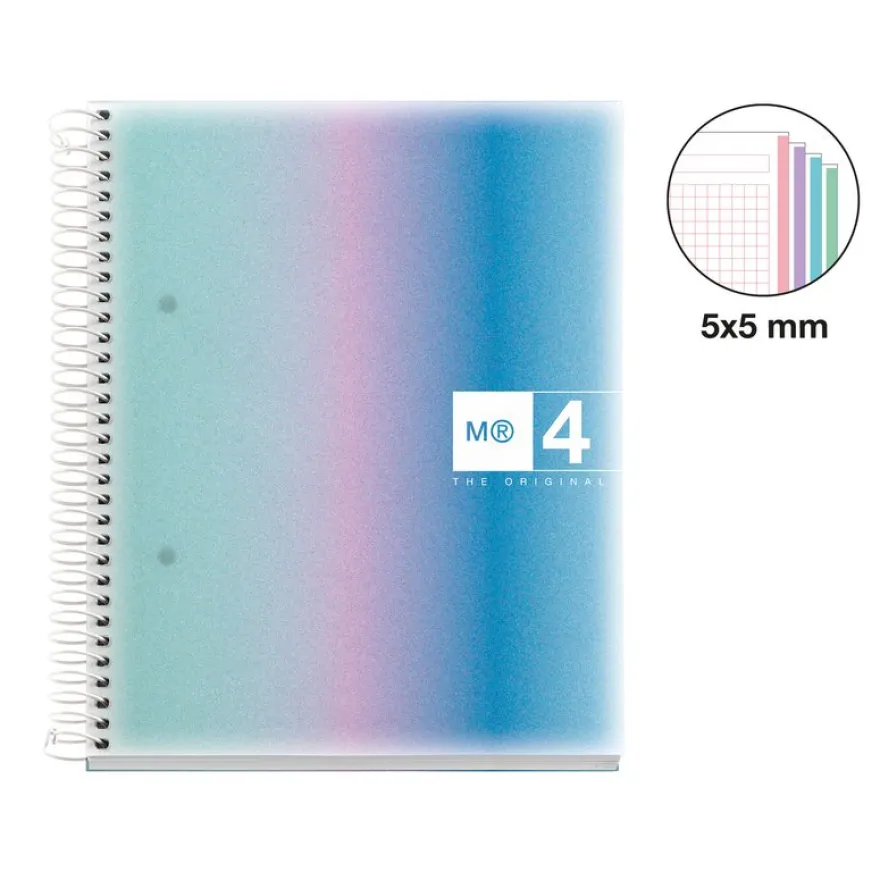 Miquelrius Notebook design Aurora - Cahier à spirale - A5 - 120 feuilles - petits carreaux (5x5 mm) - santorini