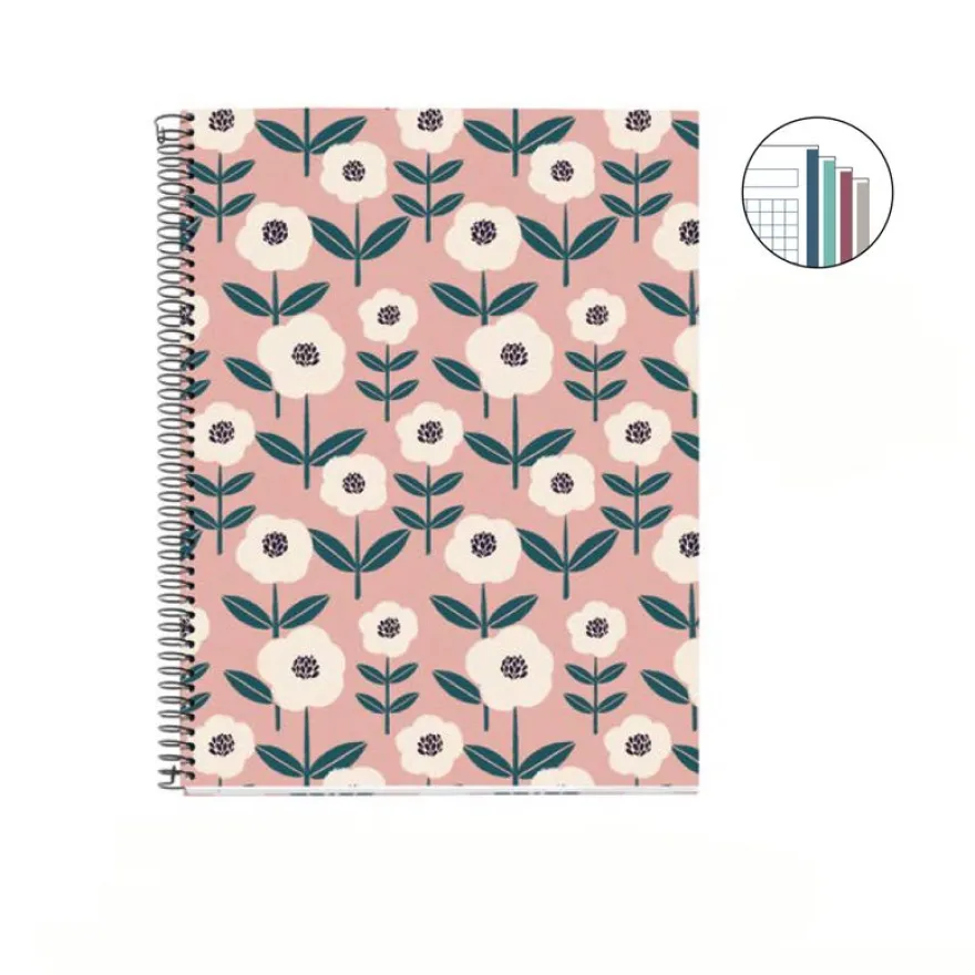 Miquelrius Notebook design Lifestyle - Cahier à spirale - A4 - 100 feuilles - petits carreaux (5x5 mm) - pink keep it simple
