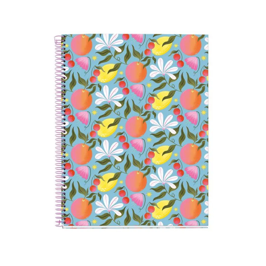 Miquelrius Notebook design Lifestyle - Cahier à spirale - A4 - 100 feuilles - petits carreaux (5x5 mm) - floral happy fruits