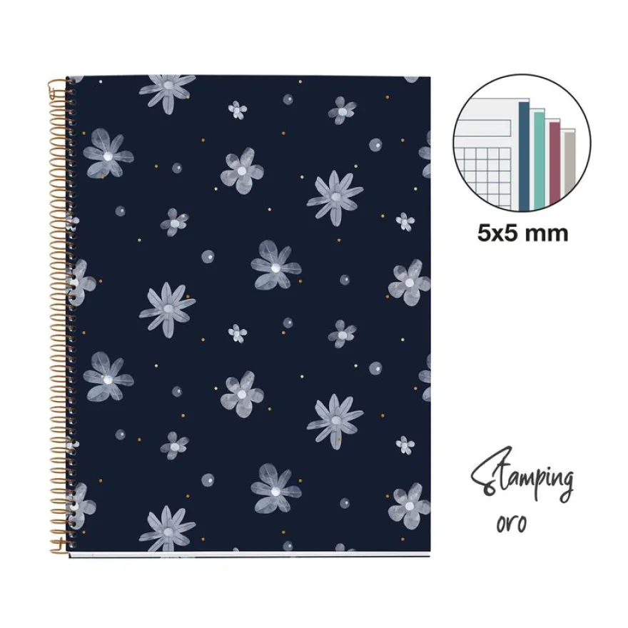 Miquelrius Notebook design Lifestyle - Cahier à spirale - A4 - 100 feuilles - petits carreaux (5x5 mm) - sparkles