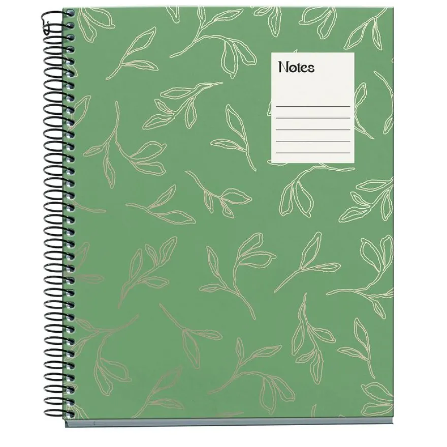 Miquelrius Notebook design Lifestyle - Cahier à spirale - A5 - 100 feuilles - petits carreaux (5x5 mm) - garden leaves