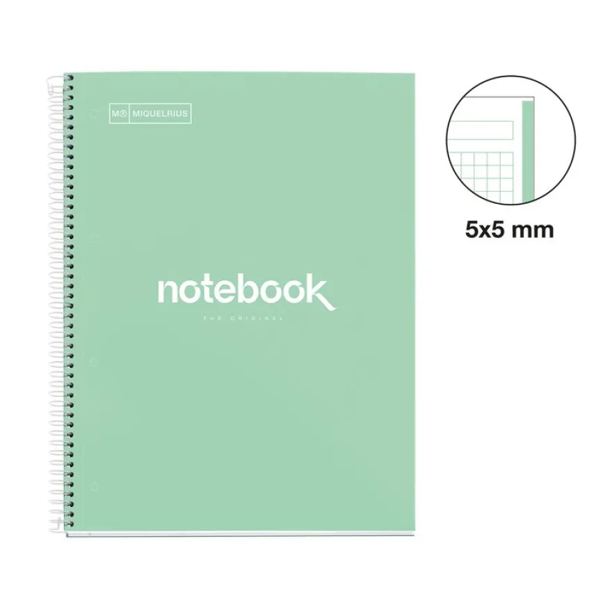 Miquelrius Notebook Emotions - Cahier à spirale - A5 - 80 feuilles - petits carreaux (5x5 mm) - menthe
