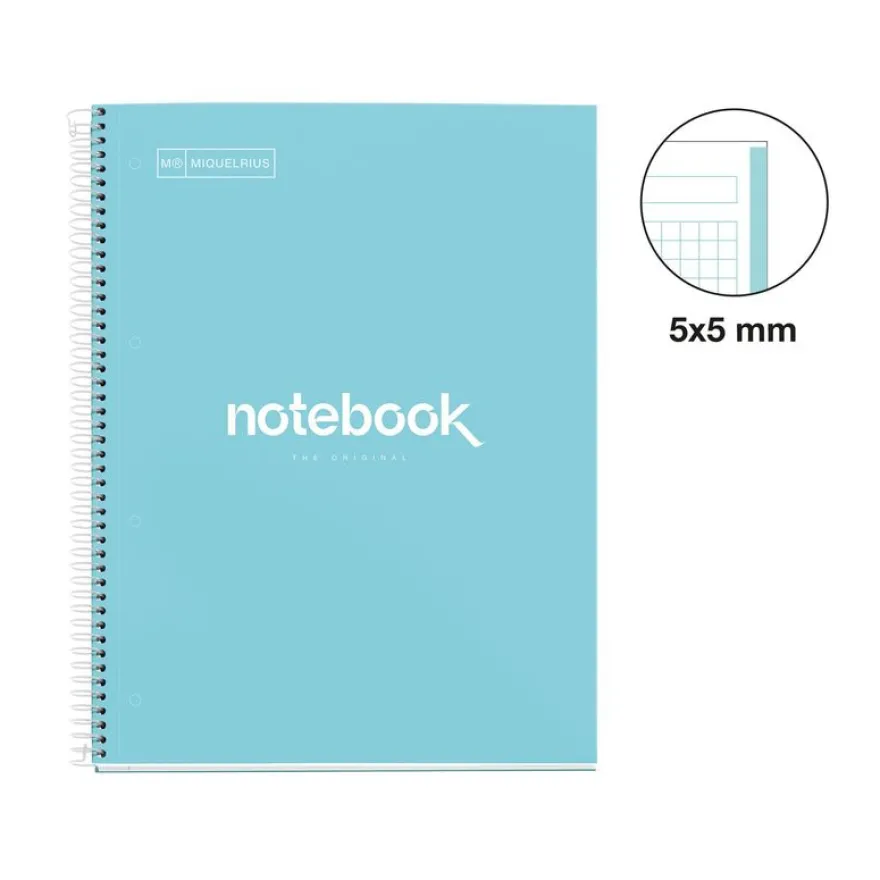 Miquelrius Notebook Emotions - Cahier à spirale - A5 - 80 feuilles - petits carreaux (5x5 mm) - bleu ciel
