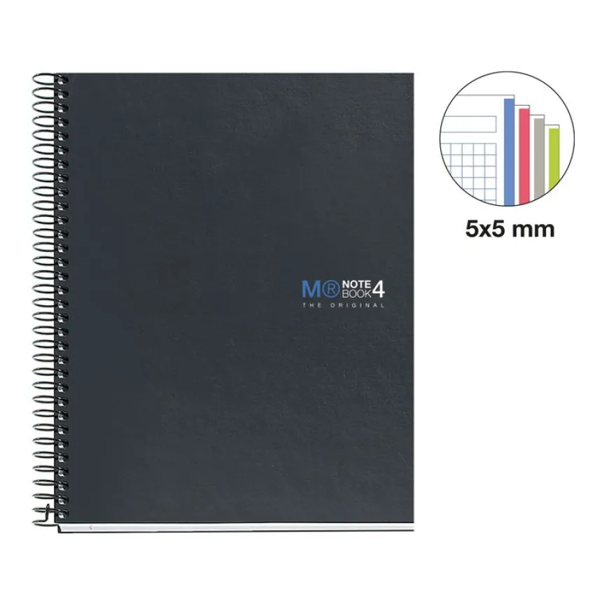 Miquelrius Notebook The original - Cahier à spirale - A5 - 160 feuilles - petits carreaux (5x5 mm) - grafit