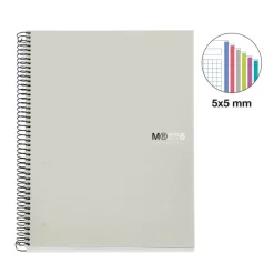 Miquelrius Notebook The original - Cahier à spirale - A5 - 150 feuilles - petits carreaux (5x5 mm) - gris