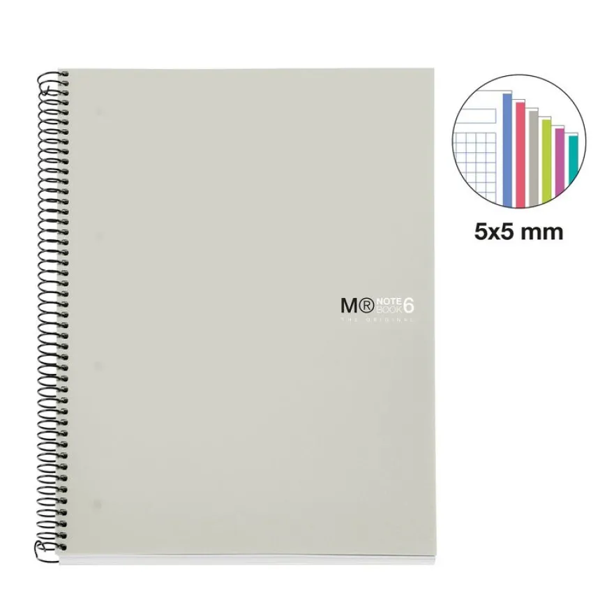 Miquelrius Notebook The original - Cahier à spirale - A5 - 150 feuilles - petits carreaux (5x5 mm) - gris