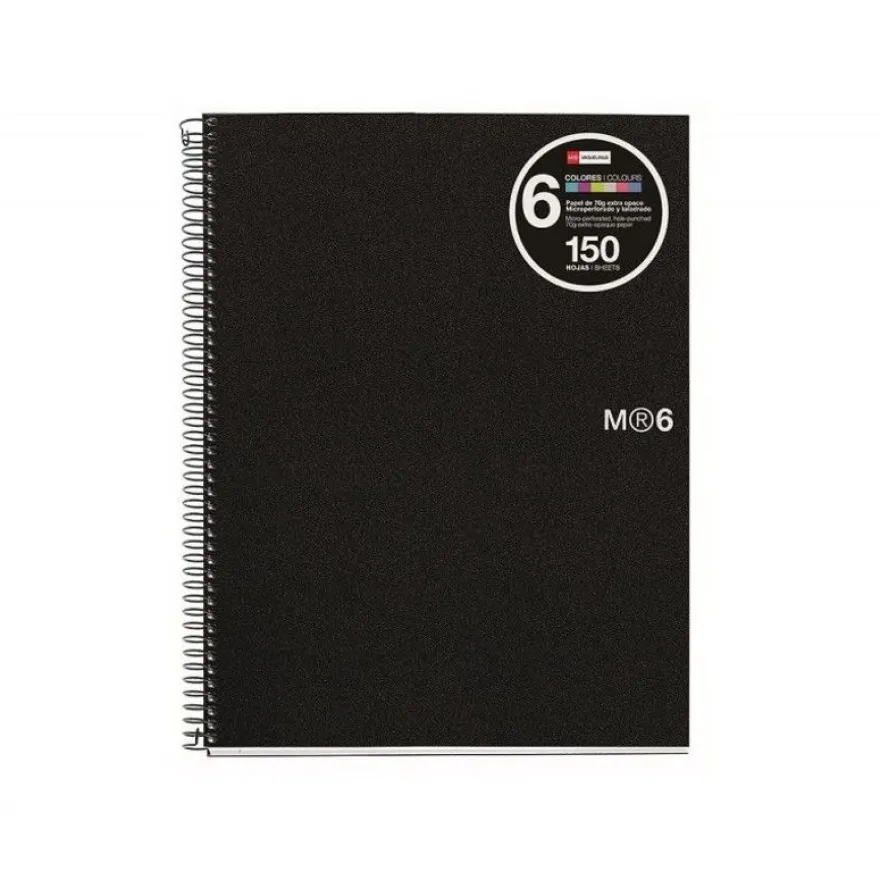 Miquelrius The Original - Cahier de notes - reliure à spirale - A4 - 150 feuilles / 300 pages - petits carreaux - 4 trous - noir - polypropylène (PP)