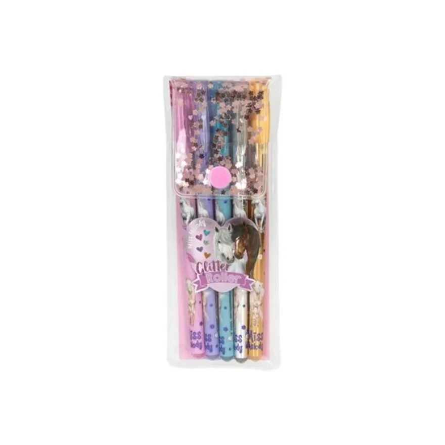 Miss Melody - Roller - cheval - rose paillette, violet paillette, bleu paillettes, argent scintillant, or pailleté - encre gel