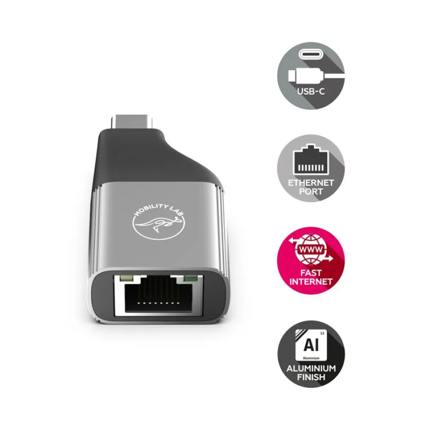 Mobility Lab - Adaptateur USB-C 3.0 OTG vers RJ45 - gris