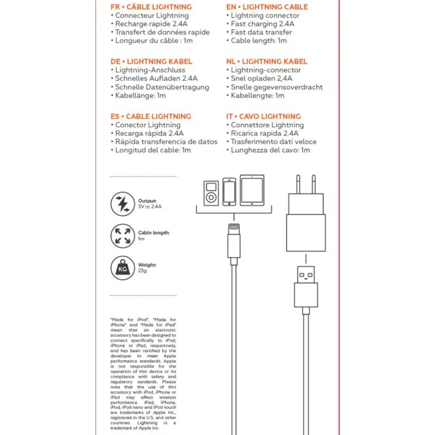 Mobility Lab - Câble USB-A vers lightning - 1m - blanc