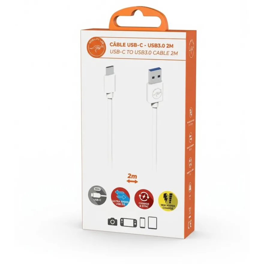 Mobility Lab - Câble USB-C vers USB 3.0 - 2m - blanc