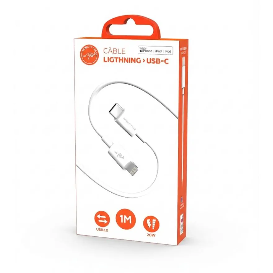 Mobility Lab - Câble USB-C vers lightning - 1m - blanc