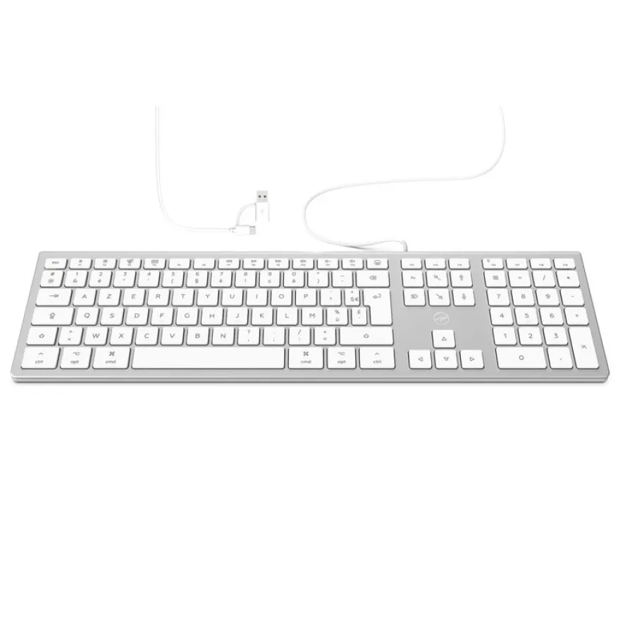 Mobility Lab - Clavier filaire DESIGN pour Mac + 2 HUB USB intégré - Azerty - blanc argenté